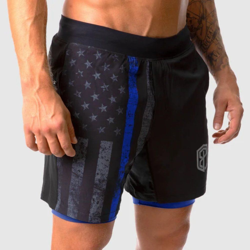 Born Primal Flag Print Versatile Short w/ Compression Lining Sz L